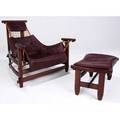 Jean gillon teak lounge chair with corded sling seat and burgundy leather cushions with ottoman chair 32 12 x 43 x 36