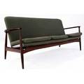 Arne vodder  bovirke teak sofa upholstered in olive wool branded mark 33 14 x 71 x 24