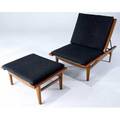Hans wegner  getama adjustable oak lounge chairdaybed and matching ottoman both with original spring covers and gray wool cushions branded marks daybed measure 34 x 48 x 29