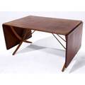 Hans wegner  andreas tuck teak dropleaf dining table with brass supports closed 28 x 52 x 33 34 open length 94
