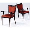 Paolo buffa pair of mahogany armchairs upholstered in rustcolored velvet 35 x 22 12 x 17 12