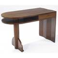 Modern singledrawer desk in wood veneer one end faceted the other curved 29 12 x 45 12 x 22 12