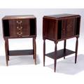Louis majorelle pair of macassar ebony end tables one with marquetry inlaid medallion the other with three drawers c 1920s inlaid signature to one 32 x 21 x 11 12