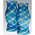 Venini hurricane glass shades with blue green and clear stripes etched threeline mark venini murano italia each 10 14 x 4 34