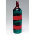 Fulvio bianconi  venini bottleshaped blown glass vase in green with broad red bands etched threeline mark venini murano italia 14 12 x 3 12