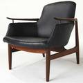 Finn juhl no 53 easy chair on sculpted rosewood frame upholstered in black vinyl 29 12 x 28 x 30