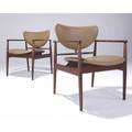 Finn juhl  niels vodder pair of no 48 armchairs with tan leather cushions on teak frames branded mark 31 x 27 x 22
