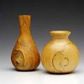 Melvin lindquist two vases in maple and spalted elm 1978 and 1979 engraved l 278 maple and l 1079 spalted elm 6 12 x 3 and 4 12 x 3 34