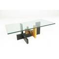 Jeffrey greene solid state coffee table in ebonized ash flame birch and black walnut with plate glass top 17 x 48 x 24