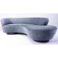 Vladimir kagan  directional curvilinear sofa upholstered in grey ultrasuede directional label 29 x 94 x 40 12