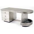 James mont desk in silverleaf finish with carved greek key bands and integrated jardiniere 28 x 66 x 28