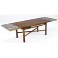 Edward wormley  dunbar walnut and brass coffee table with polished marble extensions open 19 x 69 x 24 closed 44