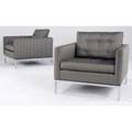 Knoll pair of cube lounge chairs upholstered in knoll checkered fabric on steel bases 30 x 32 12 x 31 12