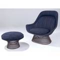 Warren platner  knoll lounge chair and ottoman upholstered in original mottled blue and black fabric on black wire frames 39 x 41 x 36