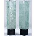 Modern pair of paneled cast glass floor lamps on metal bases each with four sockets 50 34 x 11 12 sq