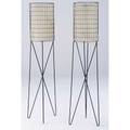 Paul mayen pair of black enameled metal lamps with paper shades 58 x 12