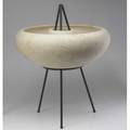 John follis and rex goode  architectural pottery large sombrero bisque planter on iron tripod stand overall 30 x 24 ceramic 9