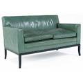 Tommi parzinger settee upholstered in green leather on ebonized wood base identical to preceding 33 12 x 55 x 29
