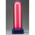 Ettore sottsass asteroid lamp with neon pink shade on blue base design centre made in italy label 28 34 x 10 12 x 6
