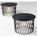 Paul evans pair of gilded loop base end tables with natural cleft slate tops with cleafed edges from the collection of dorsey reading 16 x 24 dia