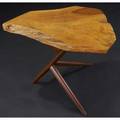 George nakashima side table with english walnut freeedge top on american walnut tripod base ca early 1960s provenance available marked with clients name 21 12 x 29 x 21