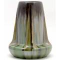Fulper massive buttressed vase covered in a mirrored flemington green glaze exceptional glazing the largest version of this form these are rare restoration to 1 chip to interior rim faint spid