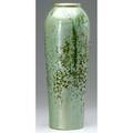 Fulper tall ovoid vase covered in cucumber crystalline glaze plugged drill hole to base raised racetrack mark 16 x 6