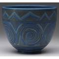 Rookwood later matmat moderne coupeshaped vessel painted by elizabeth barrett with squeezebag stylized designs in blues and brown on a blue ground 1928 flame markxxviii2254dartists cipher 5 1