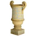 Rookwood large terra cotta garden urn and stand decorated in the italian renaissance style with blue engobe en suite with preceding a few small chips commensurate with age largest 1 12 stamped 3
