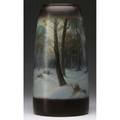Rookwood scenic vellum vase painted by frederick rothenbusch with a banded winter landscape 1915 flame markxv1654cvfr 12 x 6