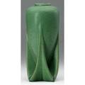 Teco fine vase with organic buttresses covered in feathered matte green glaze stamped teco 9 x 3 34