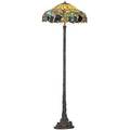 Arts  crafts floor lamp its leadedglass domeshaped shade with grape design on a green ground over a twosocket copper clad floor base with embossed rose design signed armor bronze 64 12 x 23