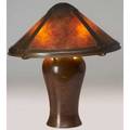 Dirk van erp early table lamp its hammered copper twosocket base topped by a fourpanel mica shade early closed box mark 19 x 18