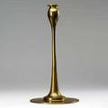 Jarvie iota brass candlestick with bulbous top some wear to patina marked jarvie in script 14 x 7