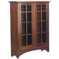 Gustav stickley doubledoor bookcase no 702 designed by harvey ellis with leaded glass windows six adjustable shelves large red decal 58 x 48 x 14