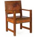 Gustav stickley early armchair no 355a with tackedon hard leather seat and back black decal 37 x 26 x 22 12