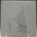 Marblehead tile with a sailboat on calm waters in three tones of matte bluegrays from the collection of arthur baggs daughter mary trowbridge baggs tweet of tolland connecticut 14 bruise to