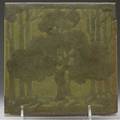 Marblehead tile with a stylized oak tree in shades of green from the collection of arthur baggs daughter mary trowbridge baggs tweet of tolland connecticut 14 chip and nick to corners mount