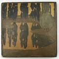 Marblehead exceptional tile incised with a landscape of poplar trees reflected in a pond from the collection of arthur baggs daughter mary trowbridge baggs tweet of tolland connecticut tile mou