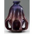 Zsolnay vase with eight twisted buttresses covered in a nacreous purple pink and red glaze a few small nicks minor wear five churches medallion6256m 8 x 5 12