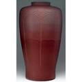 Rookwood massive production vase embossed with stylized quatrefoils in dark rose 1909 flame markix1093 21 x 11