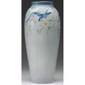 Rookwood vellum tall vase painted by lorinda epply with bluebirds on blooming branches against a shaded pale blue ground 1917 flame markxvii901bvartists cipher 11 34 x 4 34