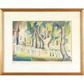 Hope hazard voorhees american 18911970 color woodblock print provincetown trees 1935 matted and framed signed and dated lower right sight 12 x 16 12