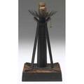 Roycroft rare and early wroughtiron lamp base with buttressed shaft on wooden base a similar example dated 1901 can be seen in head heart and hand elbert hubbard and the roycrofters by marie