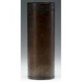 Roycroft hammered copper cylindrical vase with banded quatrefoil design around rim unmarked 7 x 2 12 dia
