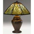 Handel large and exceptional cattail table lamp its bulbous threesocket base in the style of william grueby with alternating leaves and buds topped by an octagonal shade showing brown cattails and