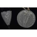 Rene lalique two clear and frosted pendants deux figurines et fleurs 1919 and figurine ailee 1911 engraved marks m pp 576 and 577 nos 1642 and 1645 larger 2 dia