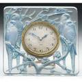 Rene lalique inseparables clock of clear and frosted glass with blue patina c 1926 m p 377 no 765 molded mark 4 sq