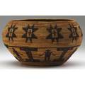 Native american californiagreat plains circular basket finely shaped and tightly woven at 19 stitches to the inch with two rows of figures and geometrics this lot is not from the sheldon collec