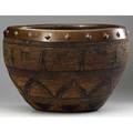 Native american  dirk van erp attr large apache figural basket with affixed collar of riveted copper 12 x 16